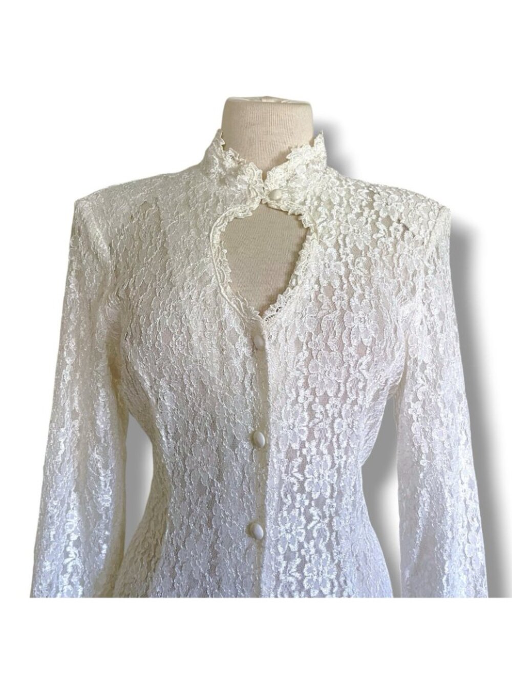 Vintage 90s Dawn Joy Midi Dress Sz Medium White Lace Sheer Prairie Whimsigoth - Picture 5 of 13